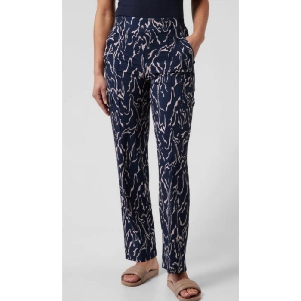 Athleta Navy Blue Pink‎ Vienna Cargo Pant Straight Leg Voyage Orchid 8 T